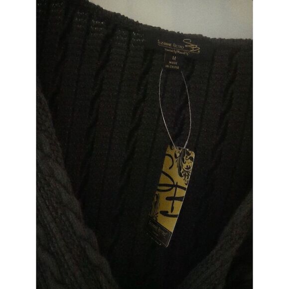 Suzanne Betro Charcoal Cable-Stitch Long-Sleeve Surplice Top M - Picture 4 of 9